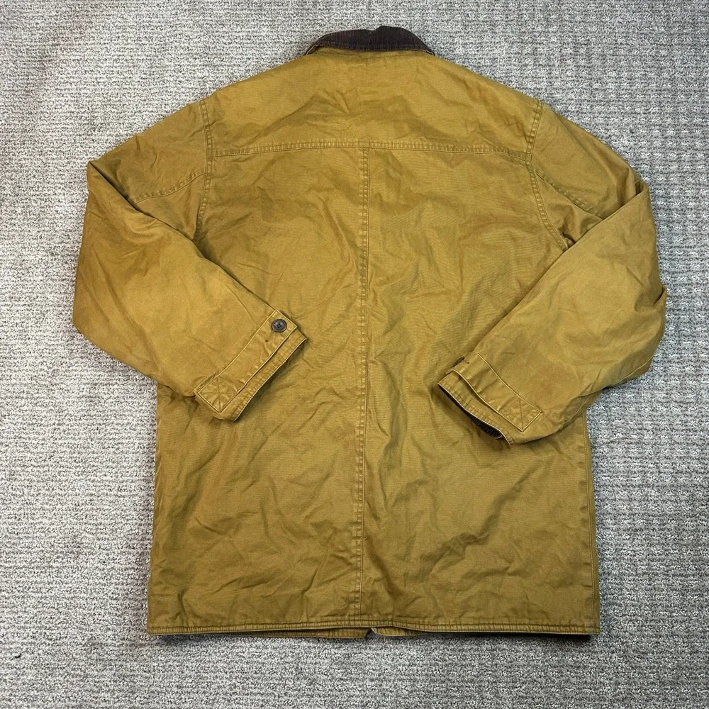 JCrew Mens Barn Jacket Mustard Tan Cotton Canvas Corduroy Collar Plaid Lined M